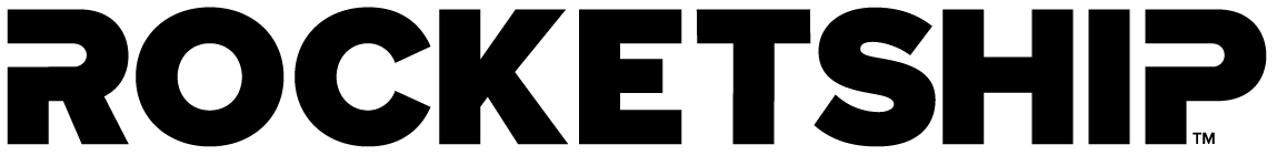 Rocketship logo — black on light